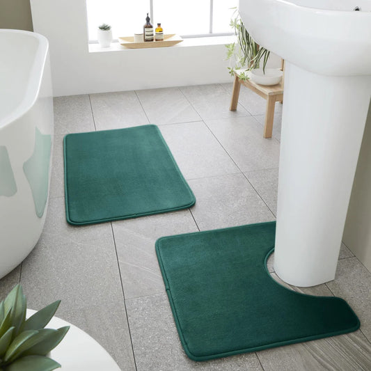 Catherine Lansfield Anti-Bacterial Bath & Pedestal Mat Set in Forest Green