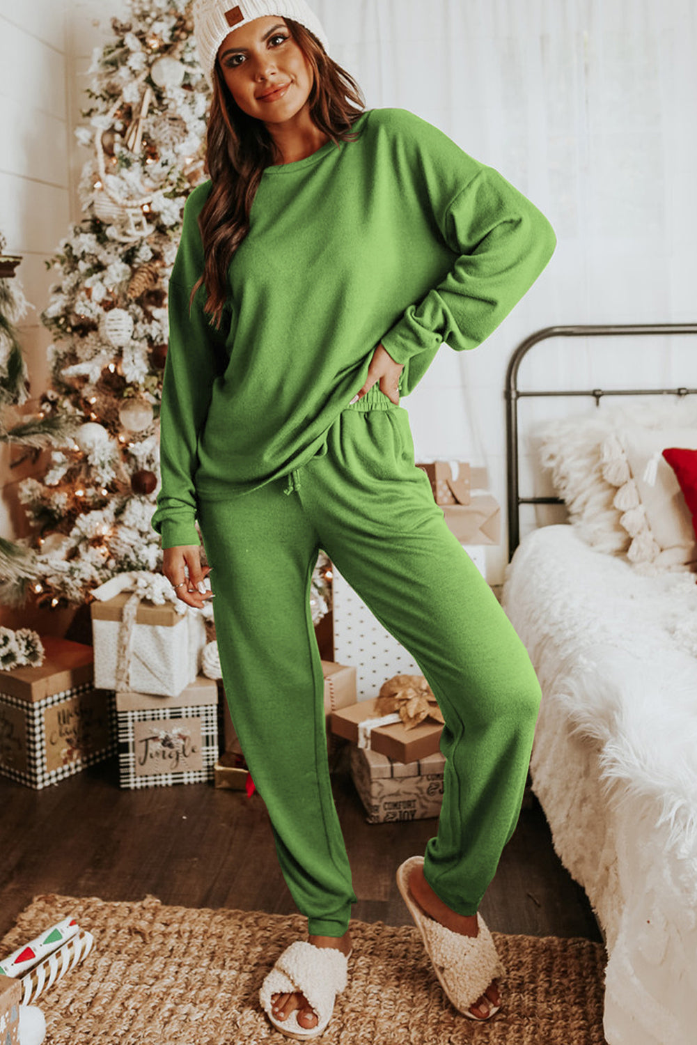 Casual Long Sleeve Pullover & Joggers Pajamas Set