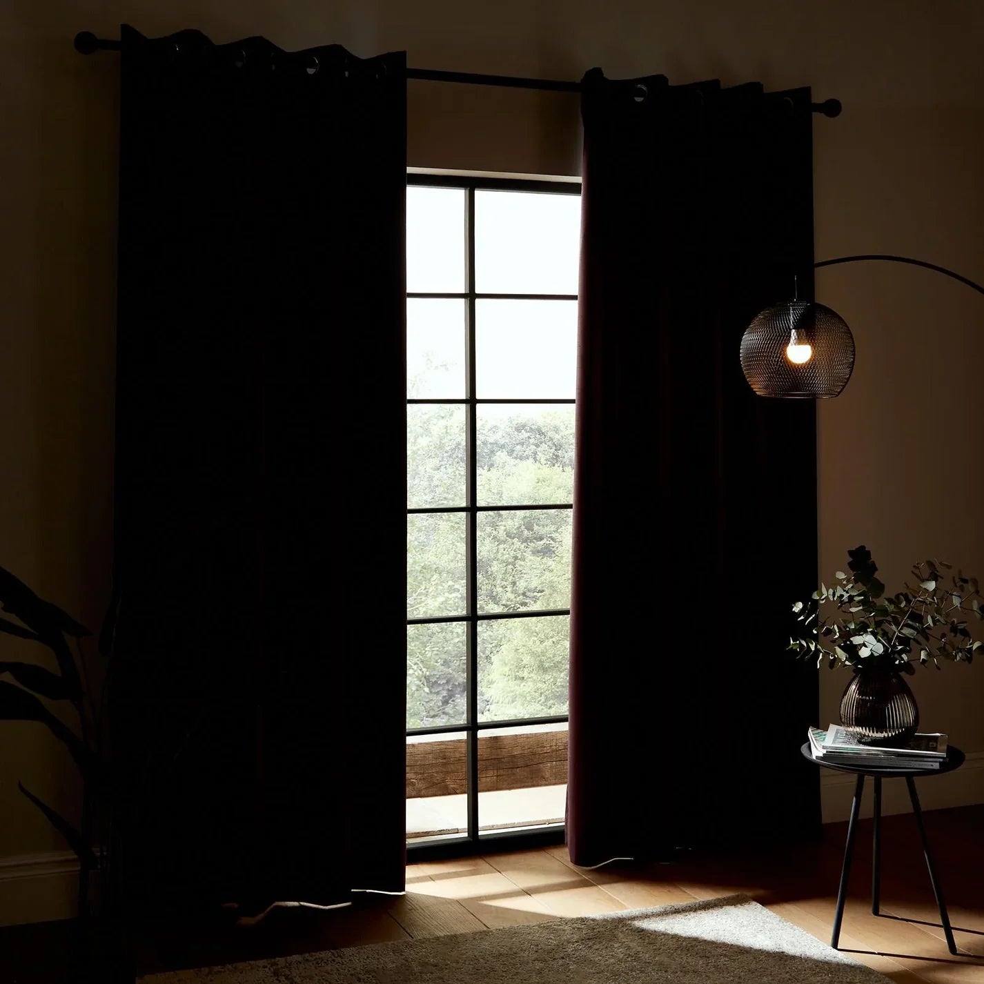 Aubergine Faux Silk Blackout Eyelet Curtains - Catherine Lansfield