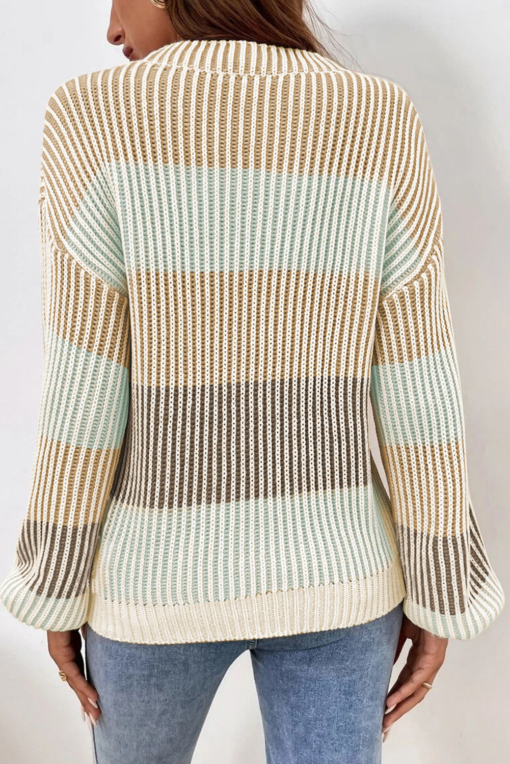 Multicolour Colour block Lantern Sleeve Knitted Sweater