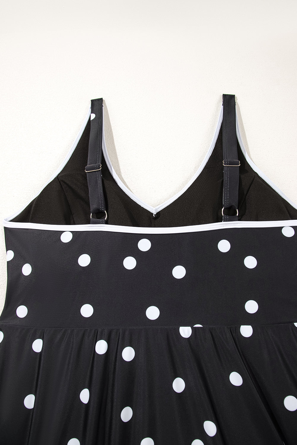 Black Polka Dot Trim V Neck Plus Size Swim Dress