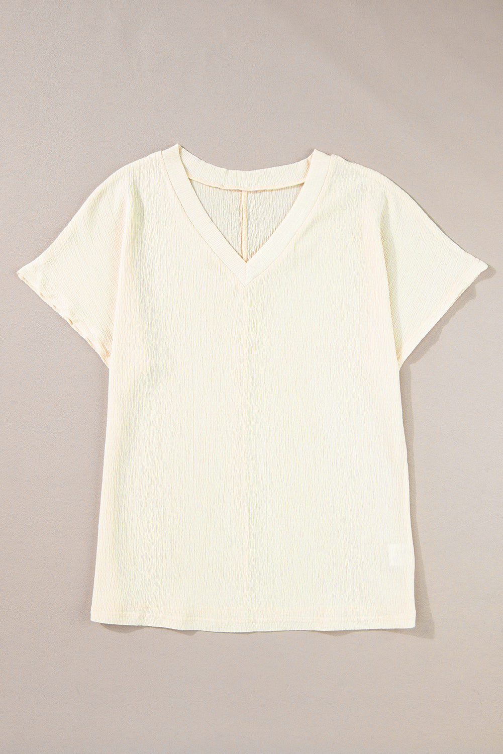 Plain Crinkled V Neck Flounce Sleeve T Shirt