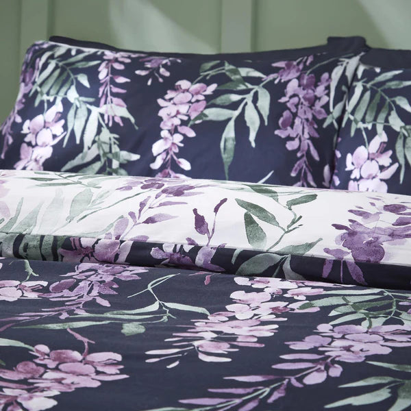 Wisteria Floral Reversible Navy & White Duvet Cover Set by Catherine Lansfield