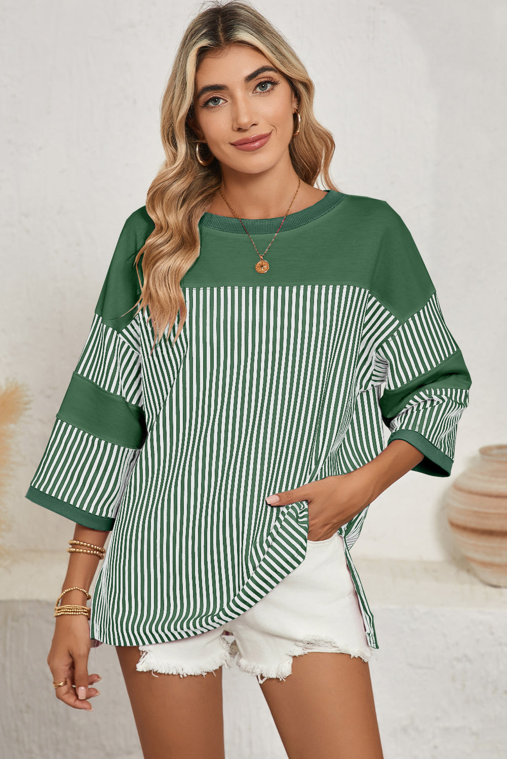 Striped Patchwork Oversized Tee