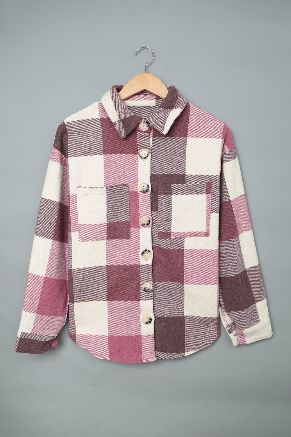 Plaid Color Block Pockets Buttoned Shacket