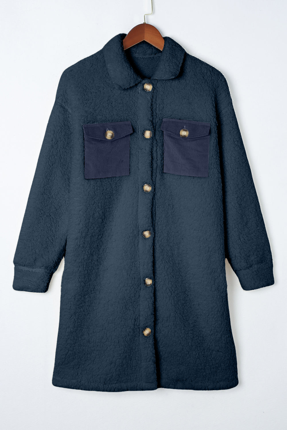 Flap Pocket Single Breasted Teddy Coat