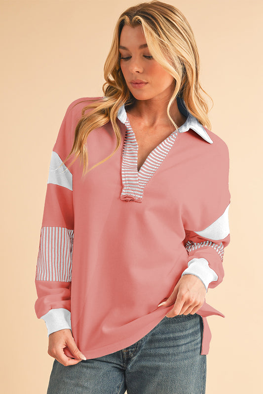 Striped Patchwork Collar Sweatshirt