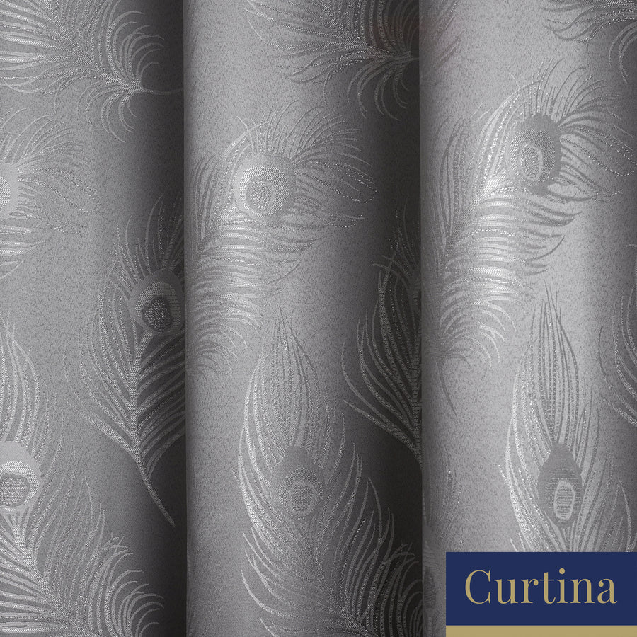 Feather - Jacquard Eyelet Curtains in Silver - By Curtina