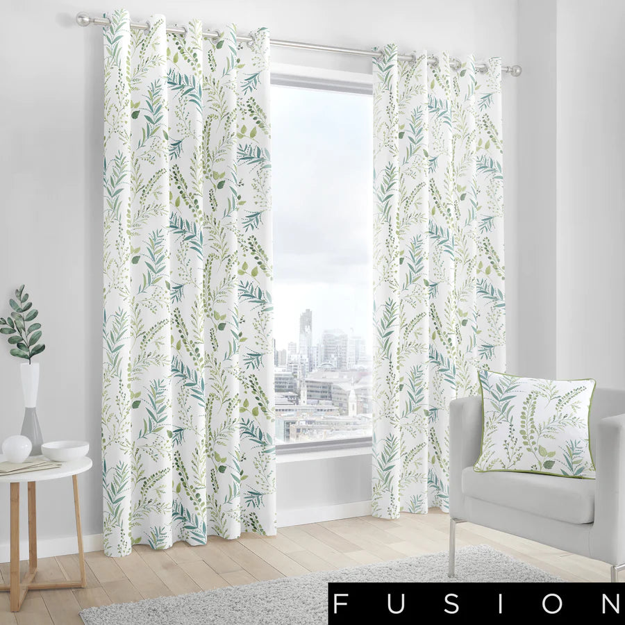 Fernworthy - 100% Cotton Lined Eyelet Curtains in Green - by Fusion