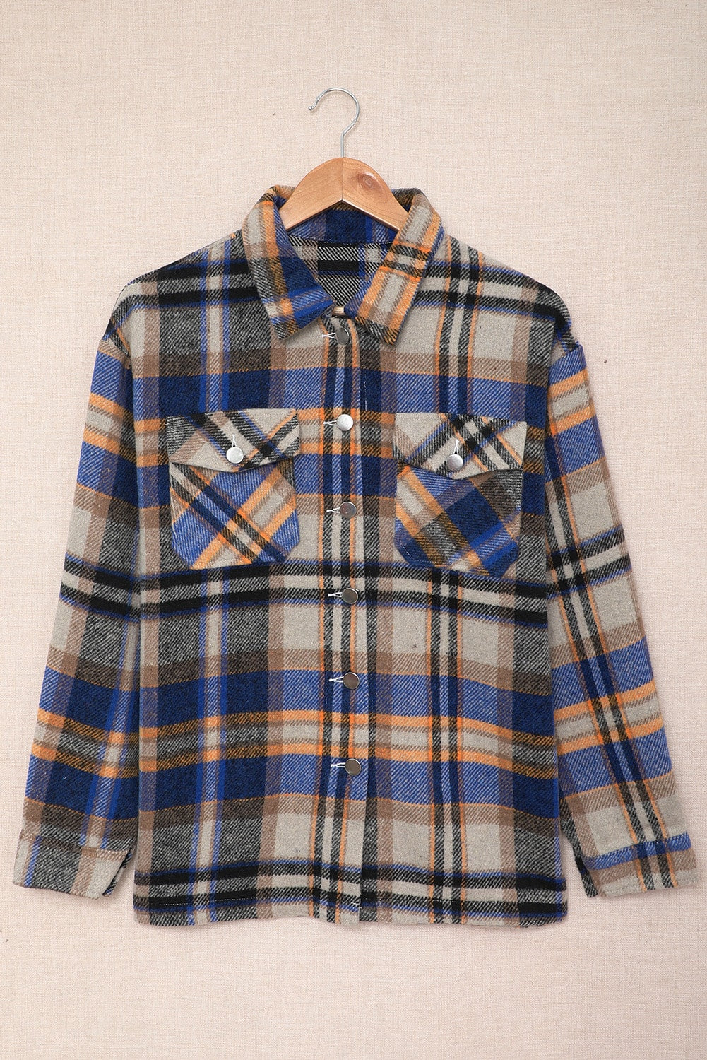 Multicolour Plaid Casual Button Up Flannel Shacket