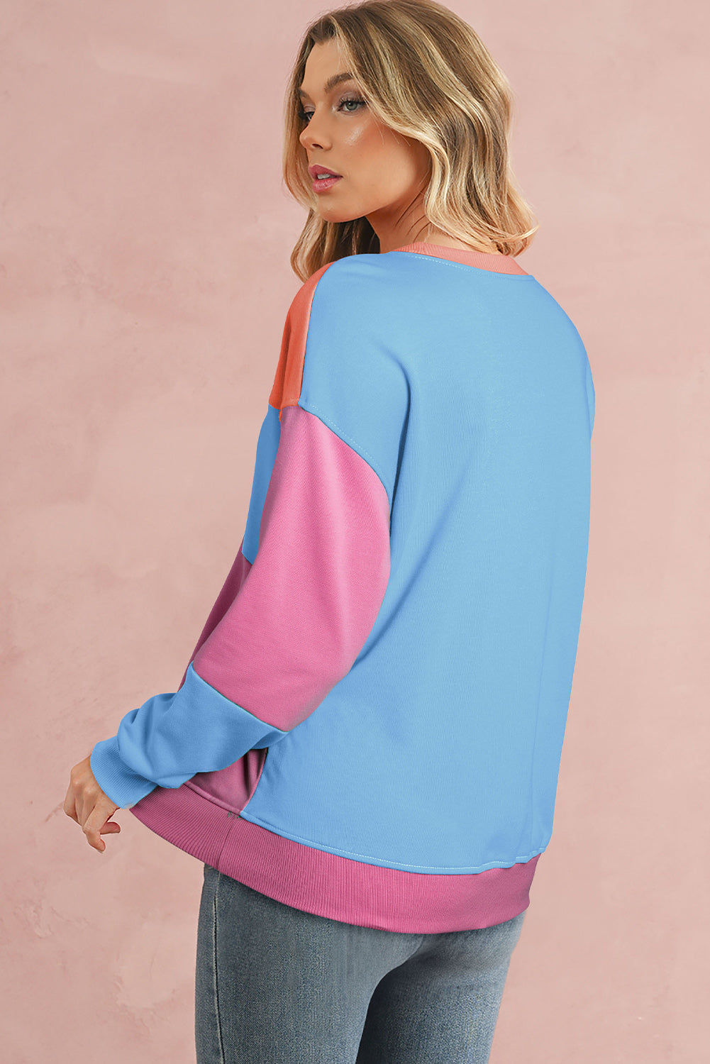 Meadow Mauve Colourblock Patchwork Drop Shoulder Sweatshirt