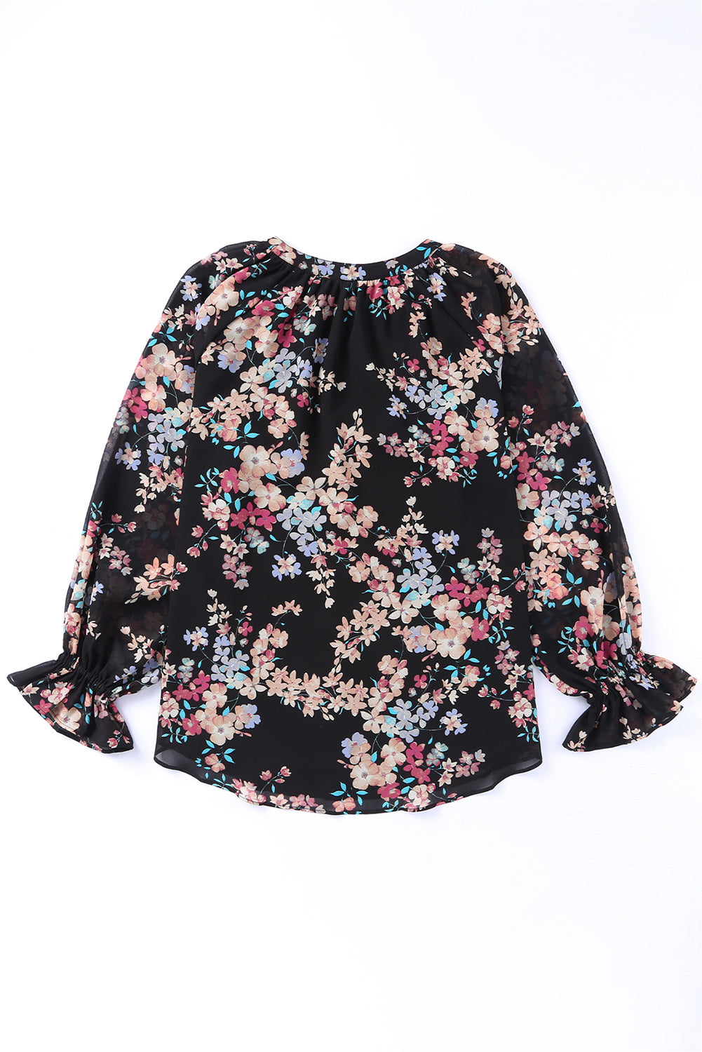 Black Floral Boho Chiffon Peasant Sleeve Blouse