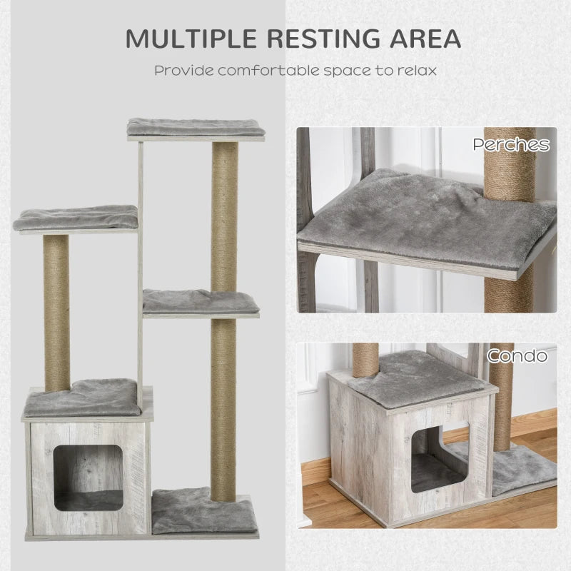 Cat Tree Tower, Activity Centre, with Scratching Posts, Cat House, Perches - Grey