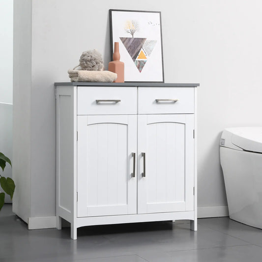 Freestanding White Bathroom Cabinet, Storage Cupboard with 2 Drawers