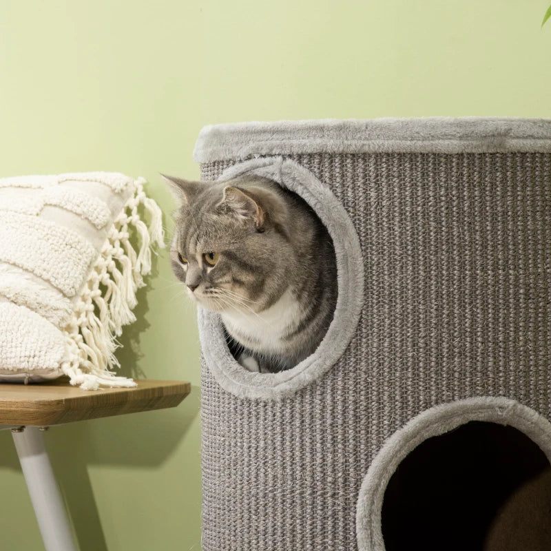 Cat Climbing Frame, Covered with Sisal, Cosy Platform - Light Grey