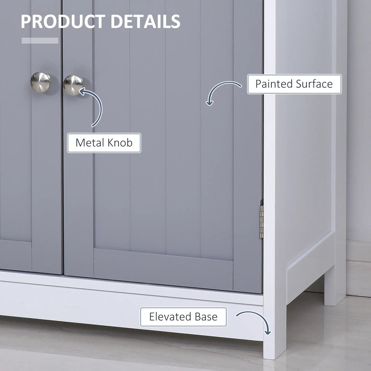 Freestanding Traditional Bathroom Storage Cabinet Unit in Grey White