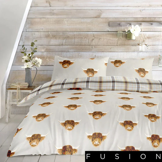 Highland Cow Ochre - Easy Care Duvet Cover Set - By Fusion