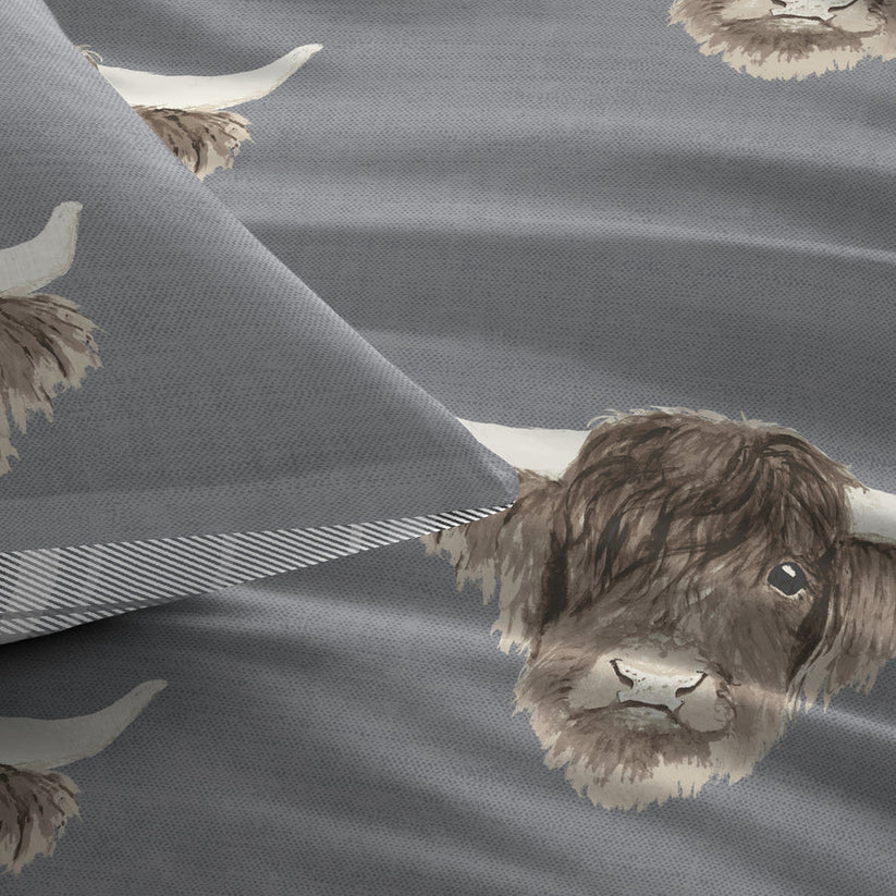 Highland Cow - Easy Care Duvet Cover Set in Grey - By Fusion