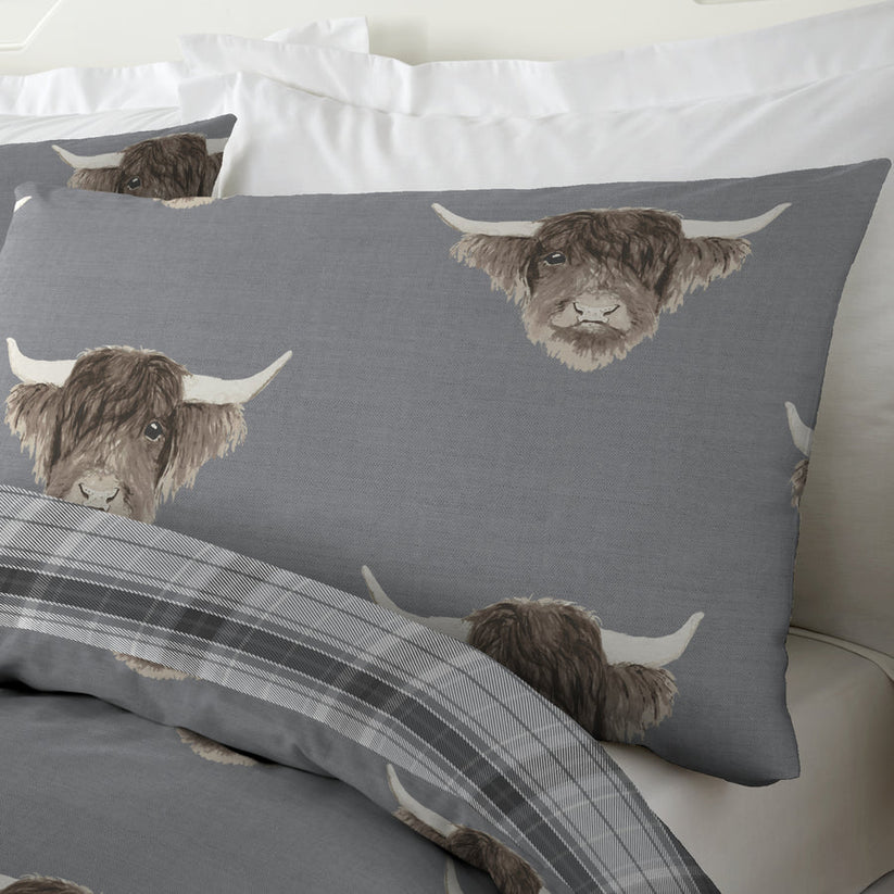 Highland Cow - Easy Care Duvet Cover Set in Grey - By Fusion