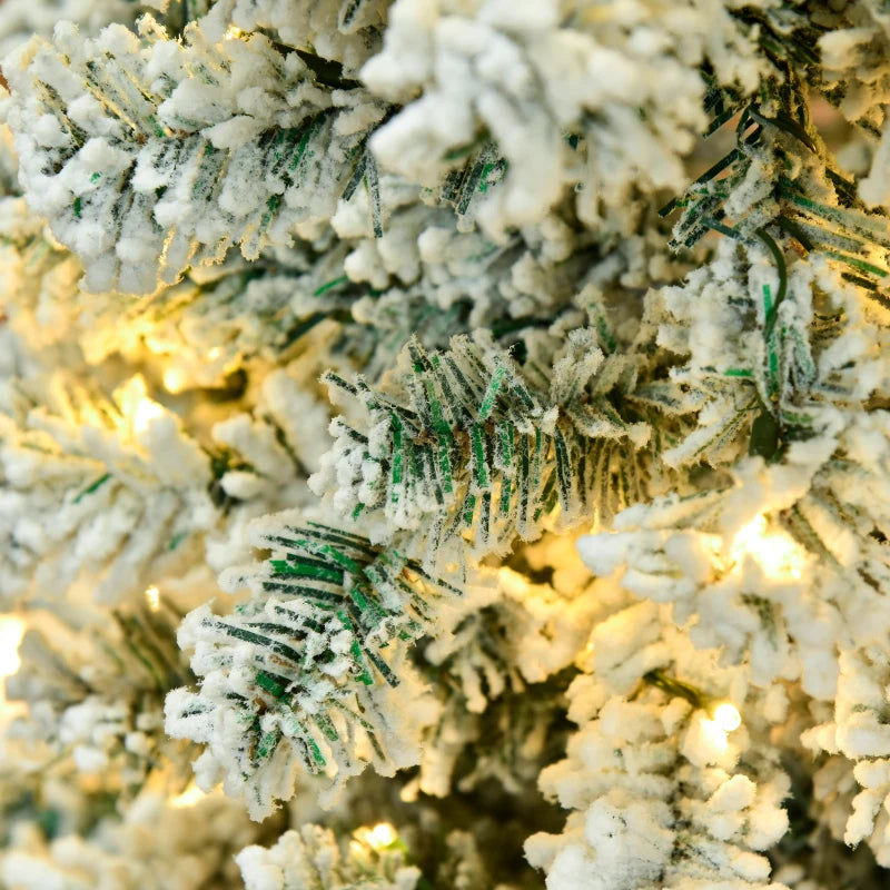 6FT Prelit Artificial Snow Flocked Christmas Tree with Warm White LED Lights