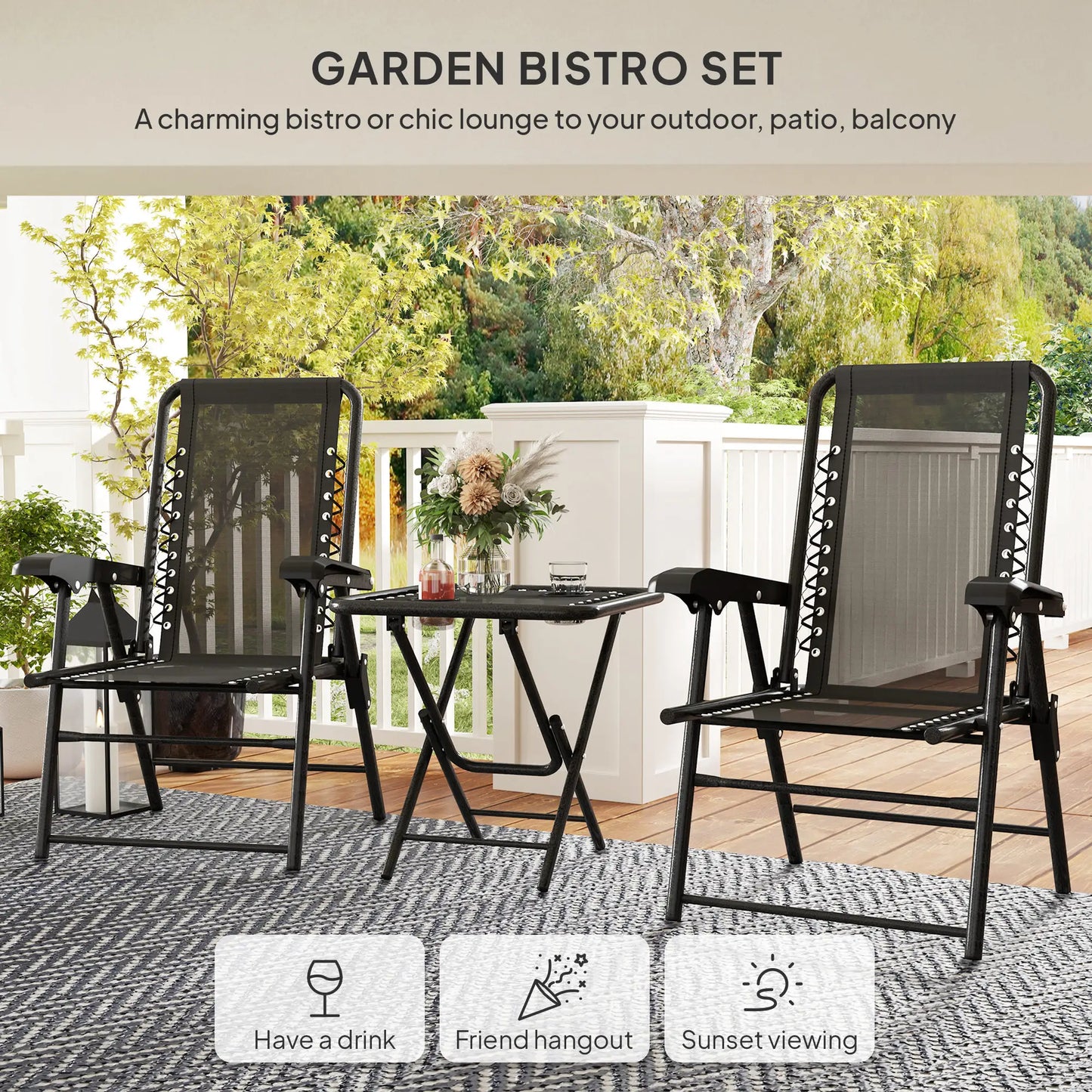 Three-Piece Garden Table and Chair Set - Black