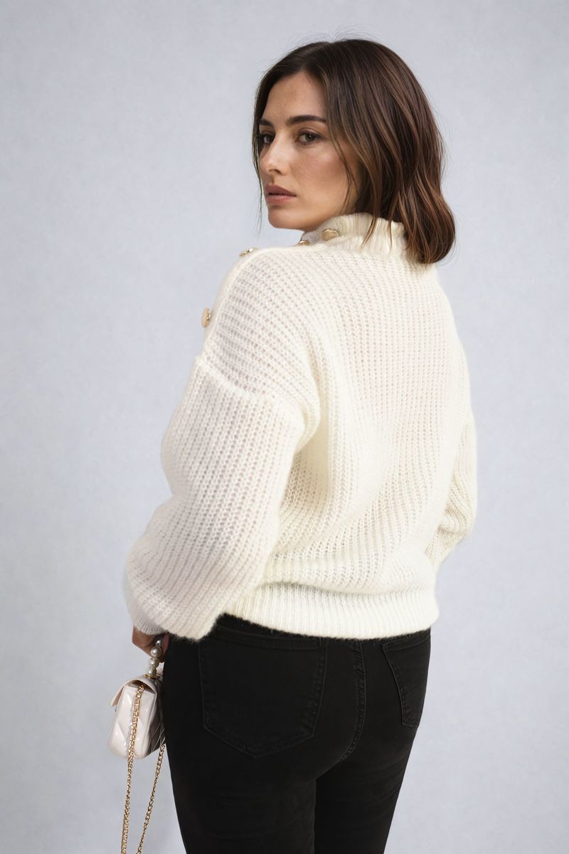 Buttons Long Sleeves Chunky Knit Top