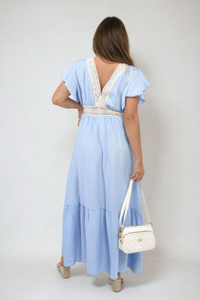 V-neck Lace Trim Maxi Dress