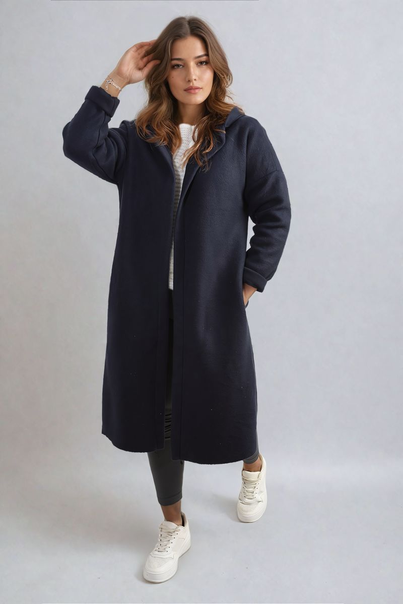 Open Front Folded Sleeve Long Coat Jacket