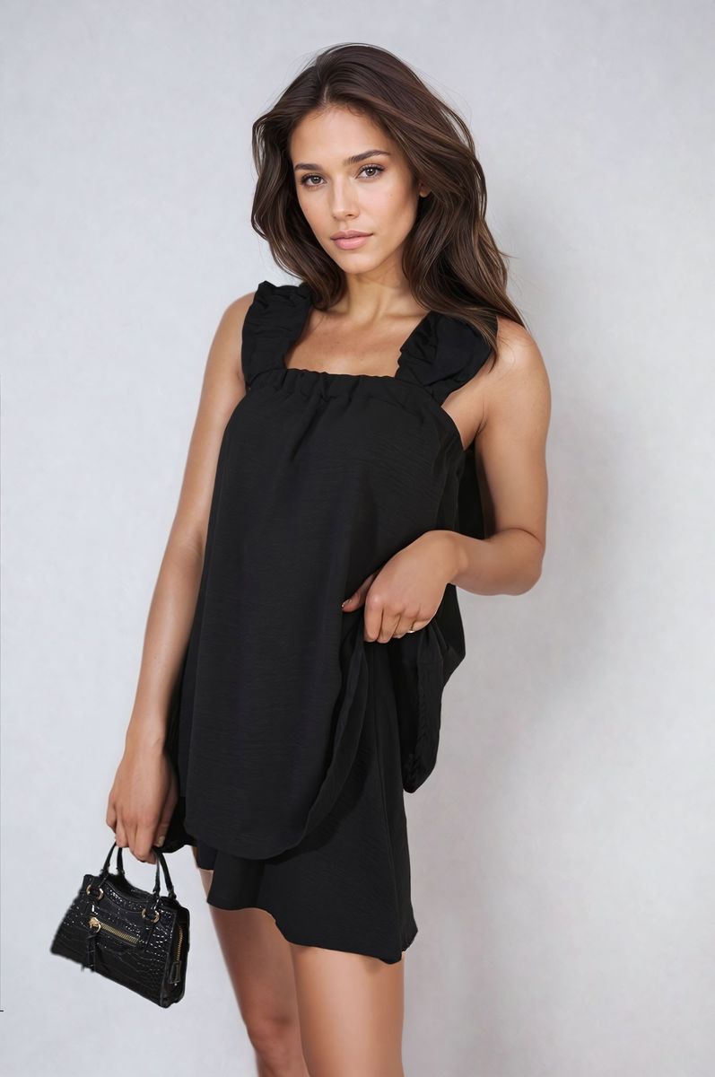 Square-Neck Ruffle Sleeveless Top & Shorts Co-ord