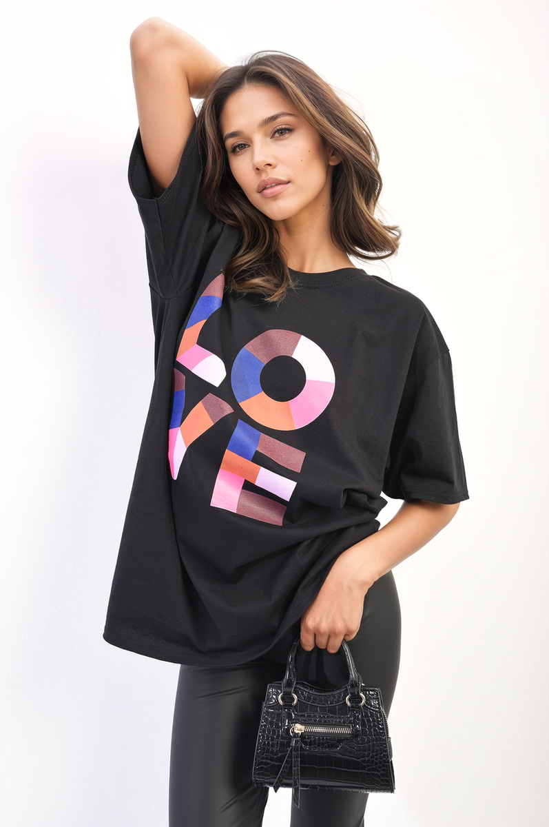 Oversized Love Slogan Print Top