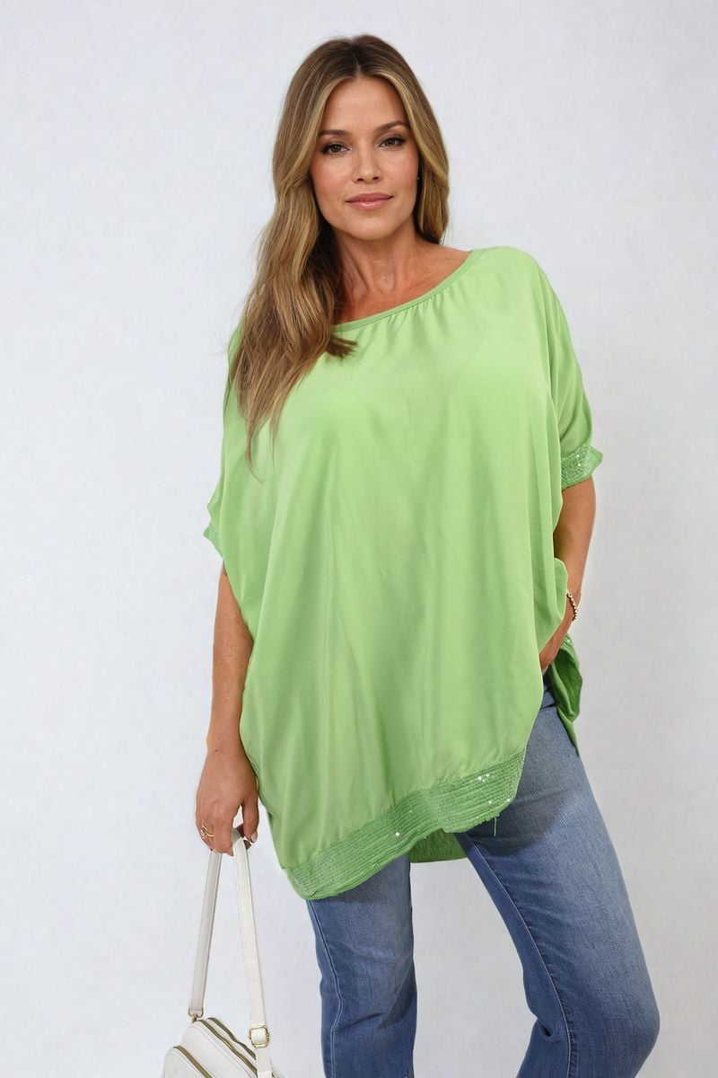 Oversized Sequin Hem Flare Sleeve Top