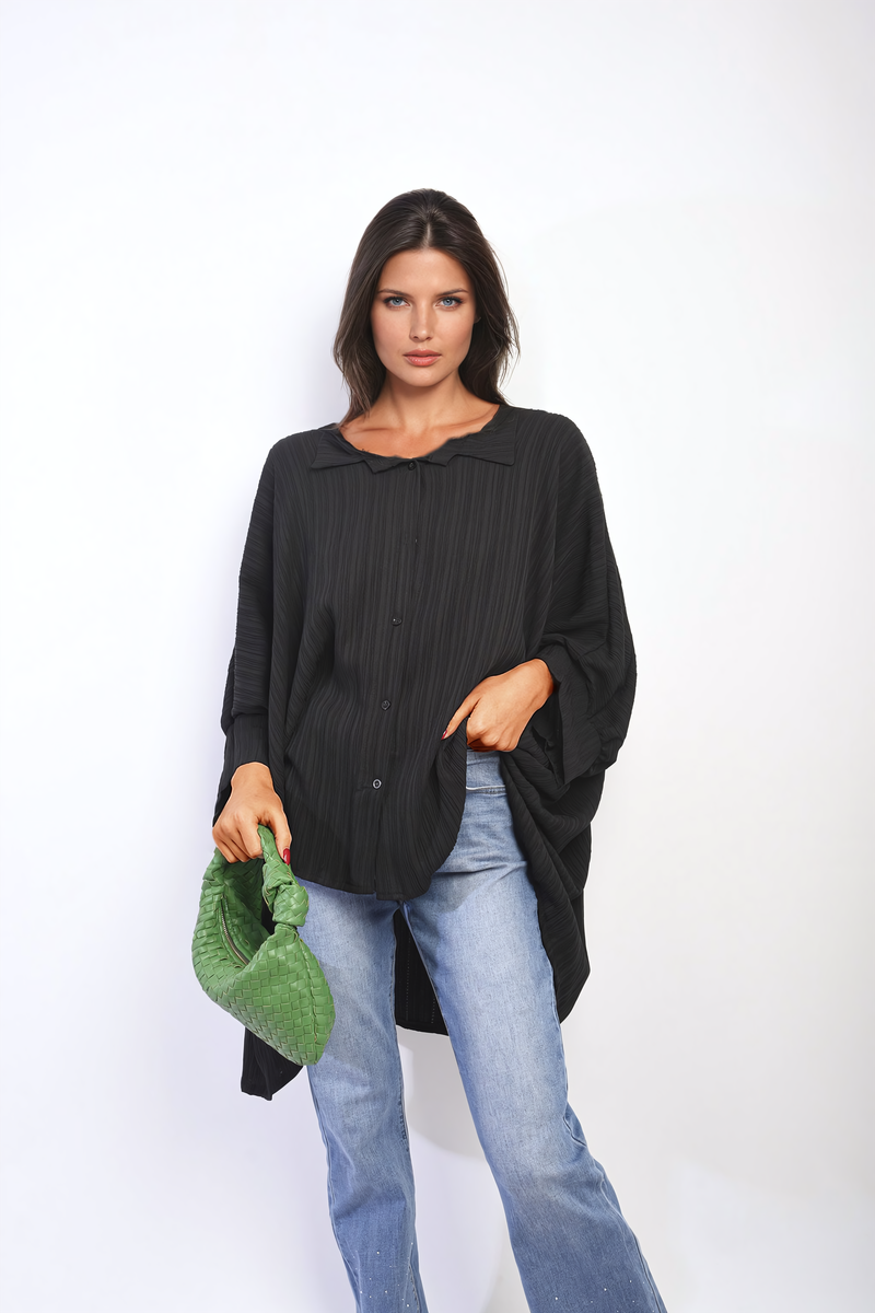 Oversized Long Sleeve Button Front Top