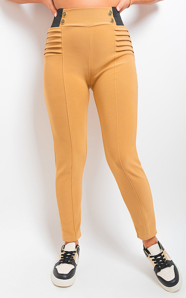 Elastic Waist Button Detail Leggings