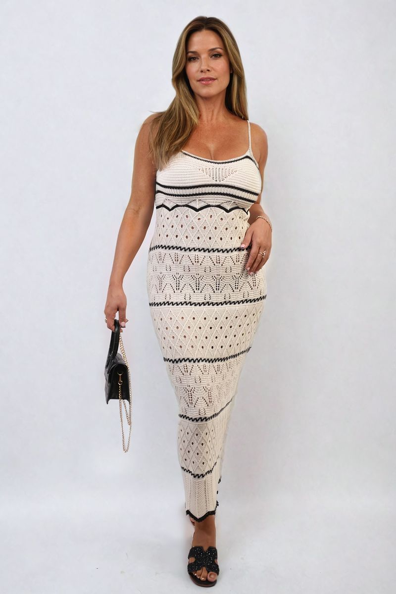 Strappy Long Knitted Stripe Cami Dress