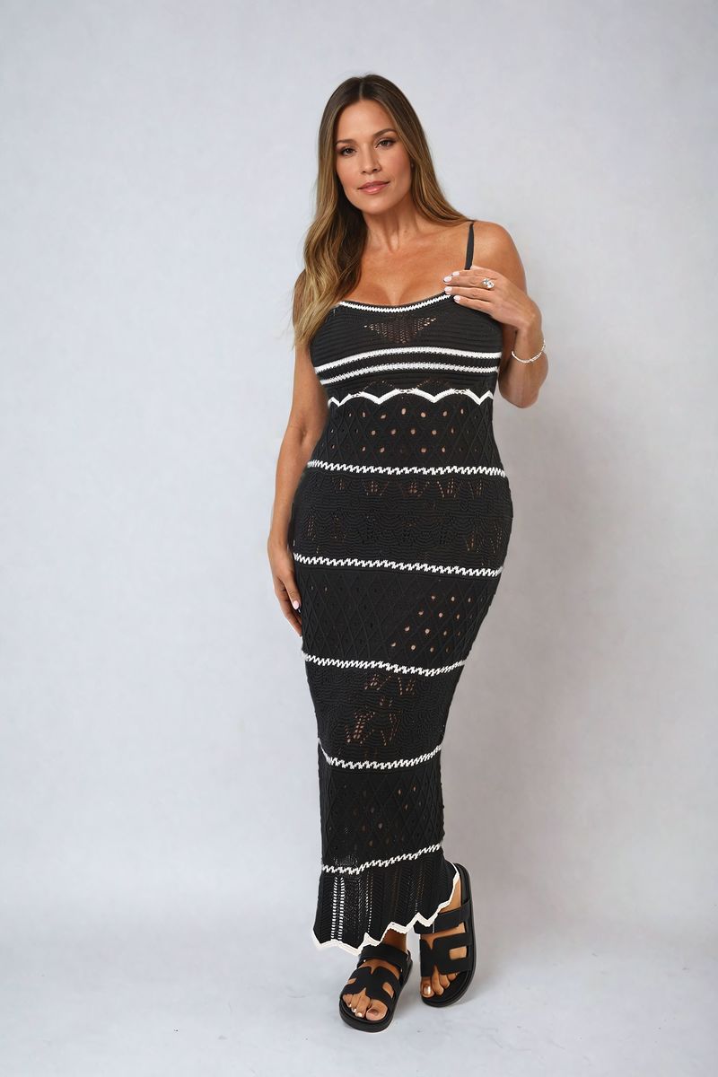 Strappy Long Knitted Stripe Cami Dress