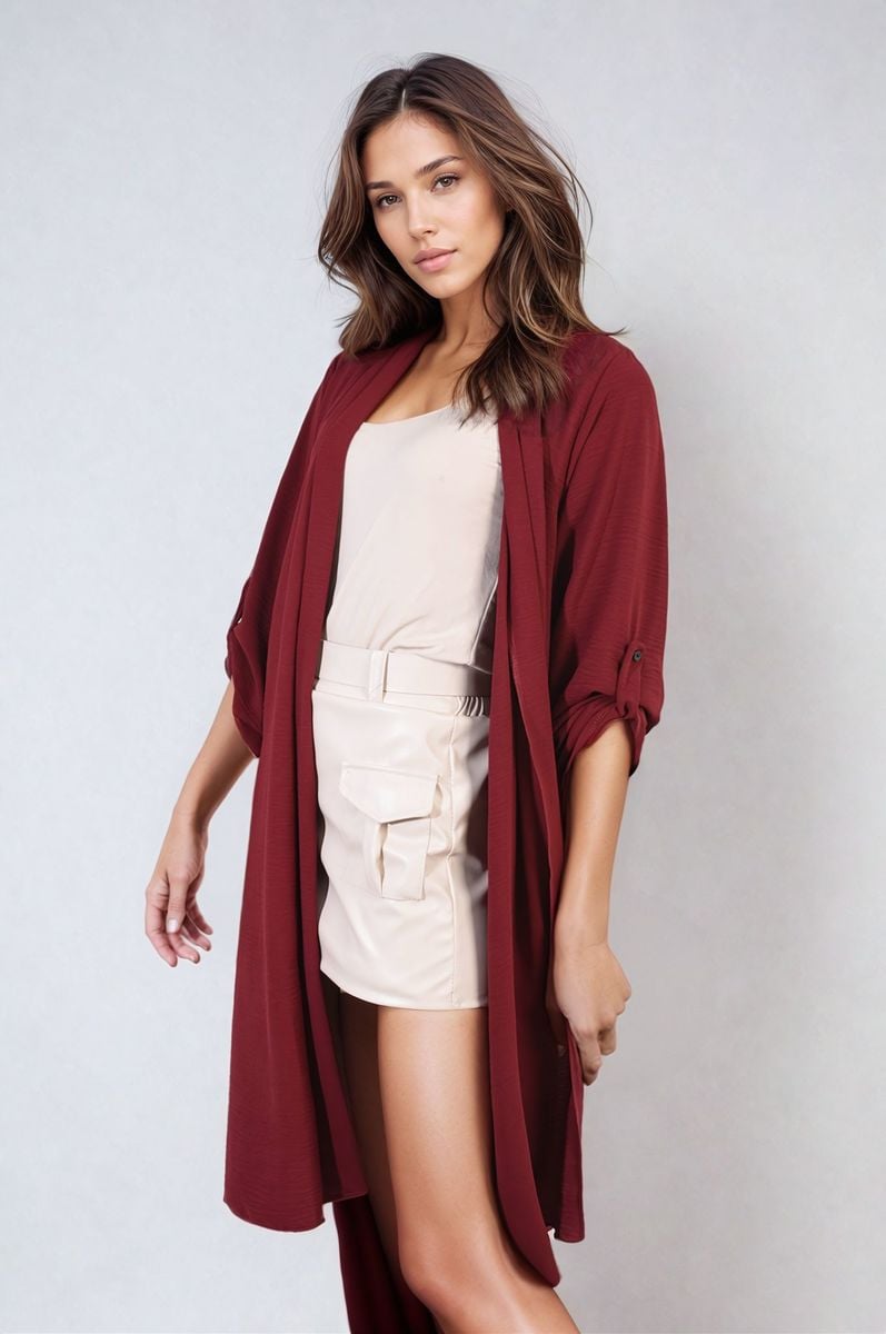 Open Front Knitted Long Cardigan