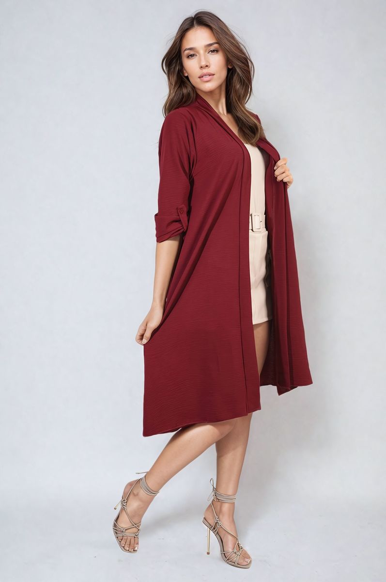 Open Front Knitted Long Cardigan