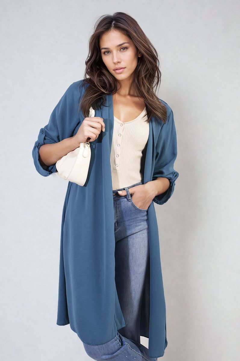 Open Front Knitted Long Cardigan