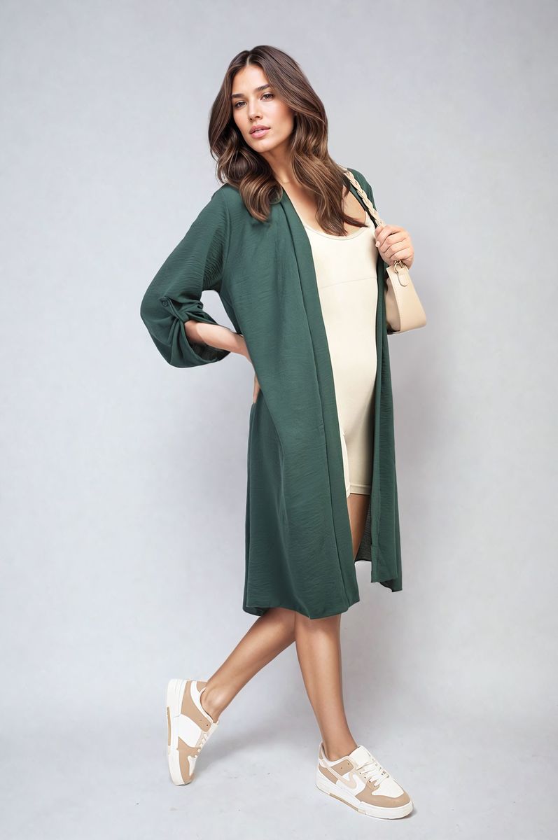 Open Front Knitted Long Cardigan