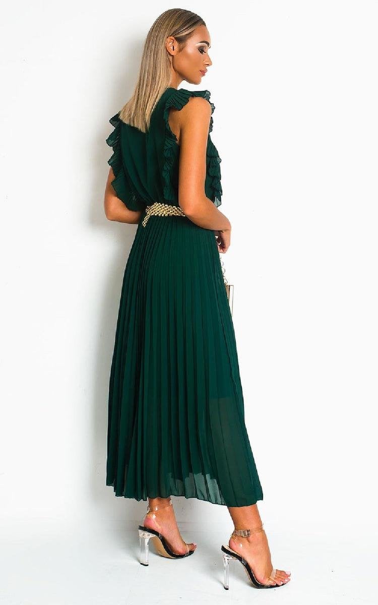 Pleated Wrap Front  Maxi Dress