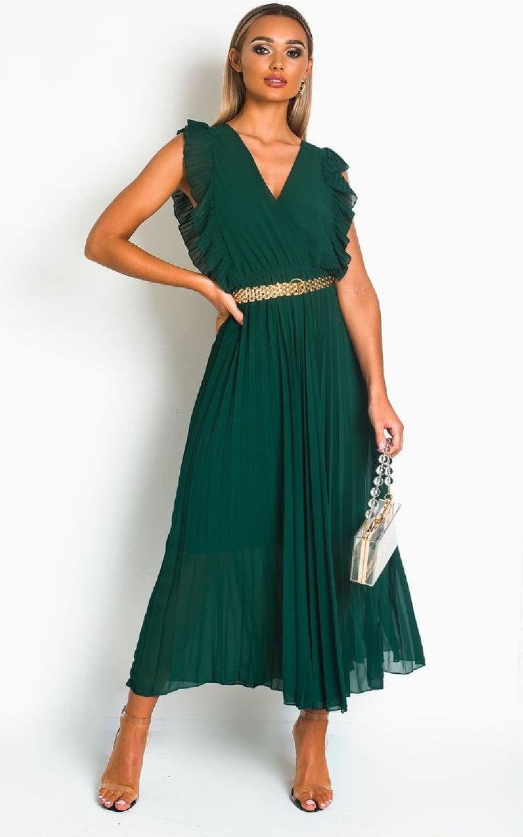 Pleated Wrap Front  Maxi Dress