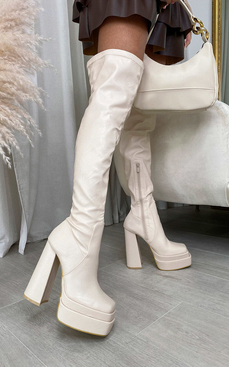 Block Heel Knee High Boots