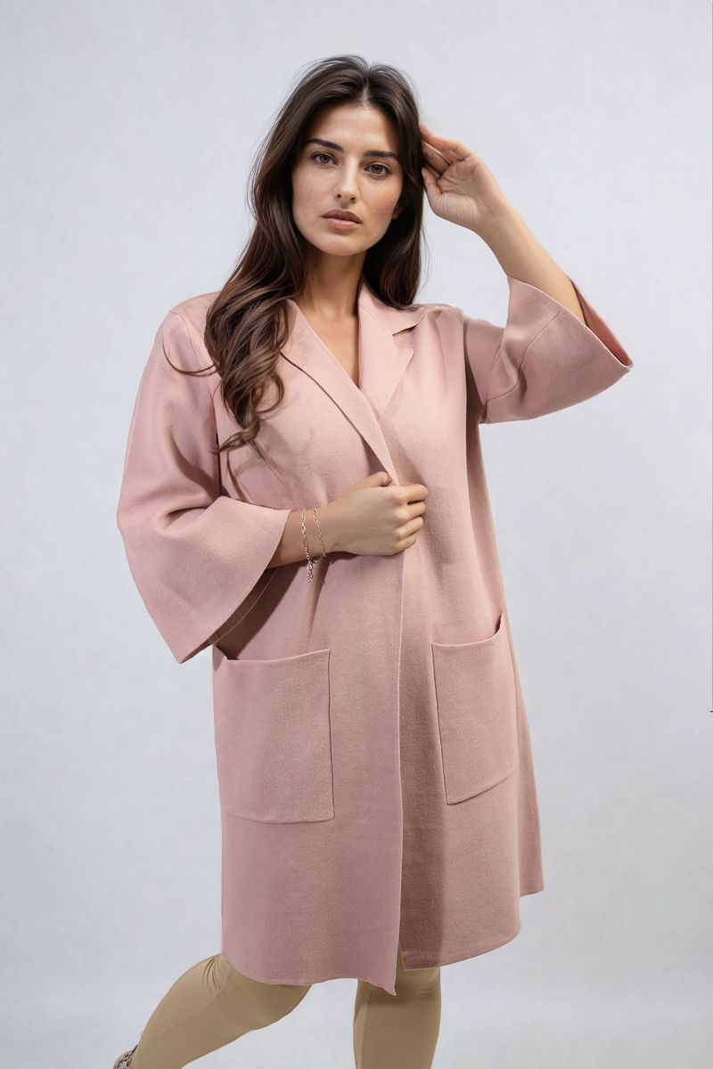 Open Front Longline Knitted Cardigan with Front Pockets