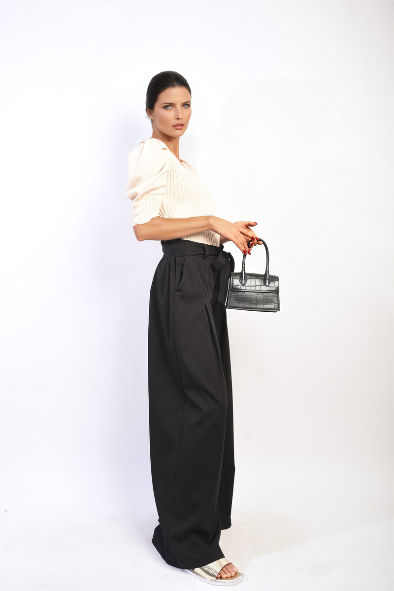 High Waist Belted Wide Leg Trouser