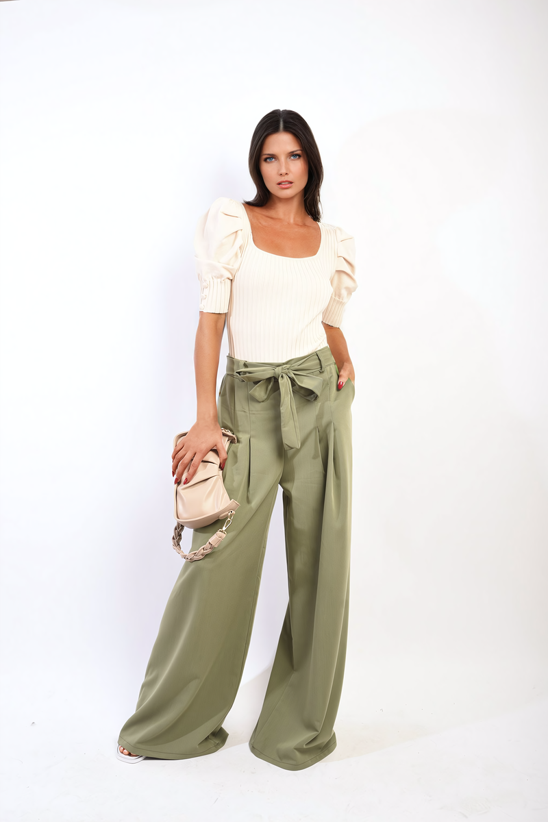 High Waist Belted Wide Leg Trouser