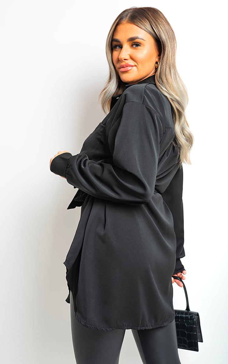 Oversized Button Front Belted Top