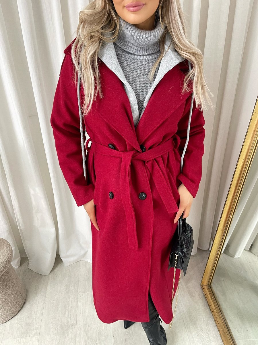 Belted Button Hooded Trench Coat