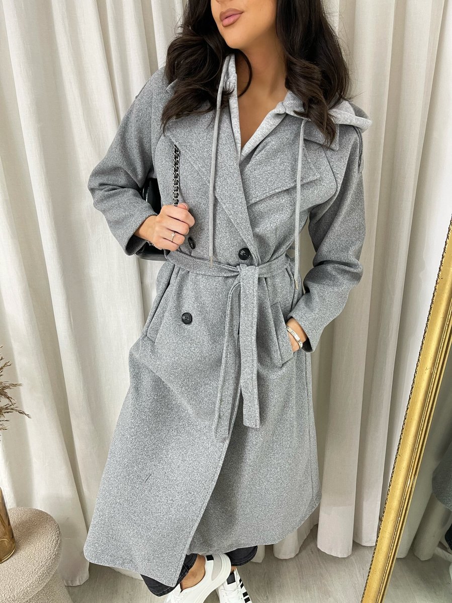 Belted Button Hooded Trench Coat