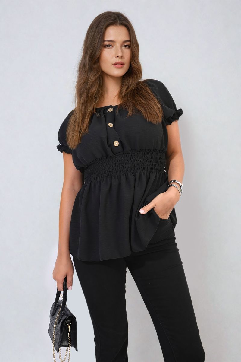 Button Front Cinched Waist Top