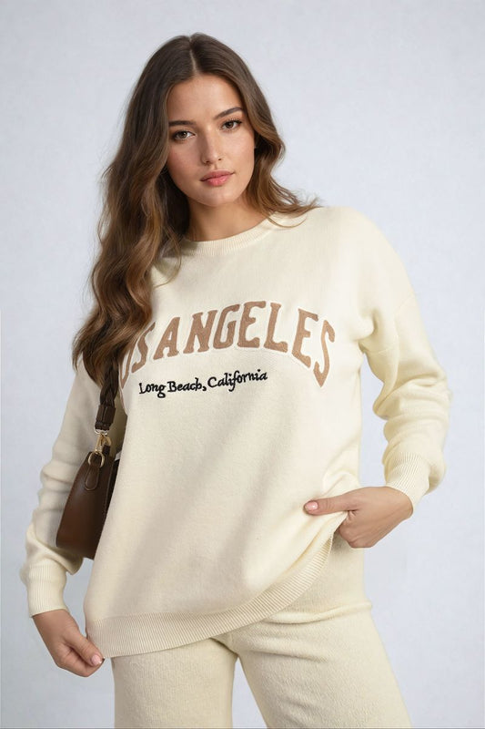 Los Angeles Graphic Long Sleeve Knitted Jumper (One Size 8 - 16)